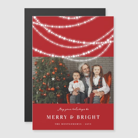 Merry & Bright Light Glitzern Foto Magnetkarte (Vorne/Hinten)
