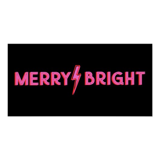 Merry & Bright Lightning Bolt Pink Christmas Poster (Vorderseite)
