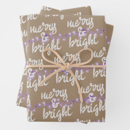 Merry & Bright Lila Weihnachtsbaum Lights Kraft Geschenkpapier Set