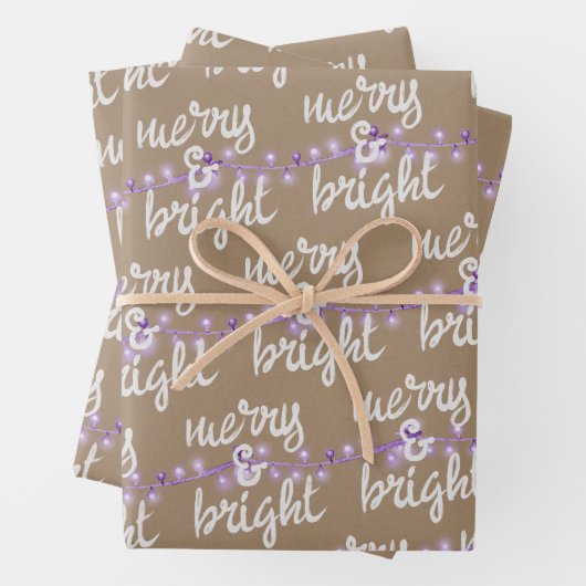 Merry & Bright Lila Weihnachtsbaum Lights Kraft Geschenkpapier Set (Beispiel)