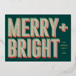Merry + Bright Marquee Foil Holiday Card - Grün Folien Feiertagskarte