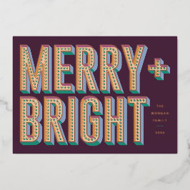 Merry + Bright Marquee Foil Holiday Card - Lila Folien Feiertagskarte