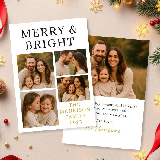 Merry & Bright Minimal Luxury Foto Holiday Card Einladung