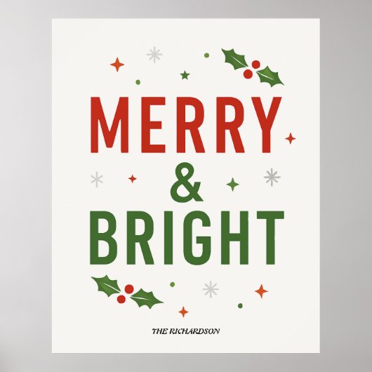Merry & Bright | Minimalist Christmas Quote Script Poster (Vorne)