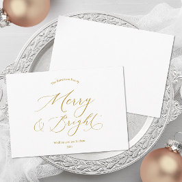 Merry & Bright Minimalist Gold Script Christmas Feiertagskarte