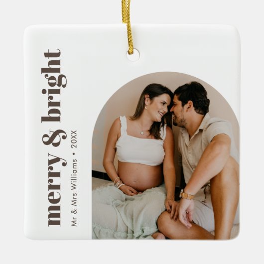 Merry & Bright Minimalistisch Arch Frame Boho Chic Keramikornament (Vorderseite)