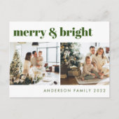 Merry & Bright Minimalistisch Green Christmas Postkarte (Vorderseite)