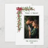 Merry & Bright Mistletoe Photo Christmas Feiertagskarte (Vorne/Hinten)