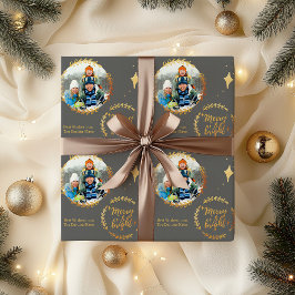 Merry & Bright mit Custom Foto - Gold und Grau Geschenkpapier