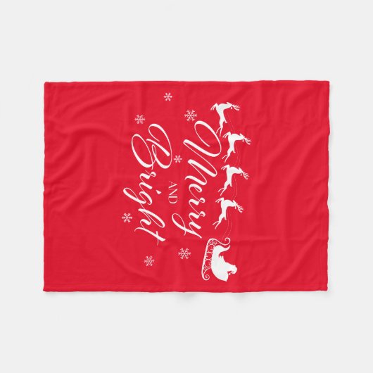 Merry & Bright mit Santa & Sleigh Fleecedecke (Vorderseite (Horizontal))