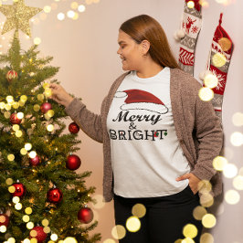 Merry & Bright mit Weihnachtsmannmütze Christmas,  Große Größe T-Shirt