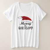 Merry & Bright mit Weihnachtsmannmütze Christmas, Große Größe T-Shirt (Design vorne)