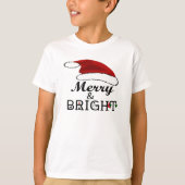 Merry & Bright mit Weihnachtsmannmütze Weihnachtsk T-Shirt (Vorderseite)