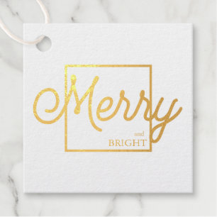 Merry & Bright Modern Christmas Silver Gold Foil Geschenkanhänger