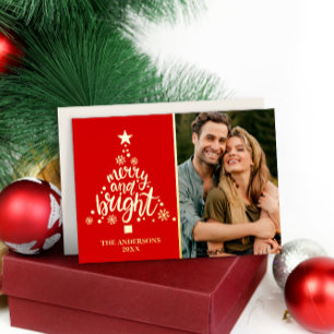 Merry Bright Modern Foto Red Real Gold Folien Feiertagskarte
