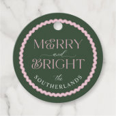 Merry & Bright Modern Green Pink Retro Wavy Foto Geschenkanhänger (Vorderseite)