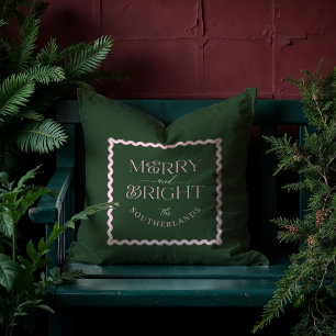 Merry & Bright Modern Green Pink Retro Wavy Foto Kissen