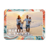 Merry & Bright Modern Liquid Marble Foto Holiday Magnet (Horizontal)