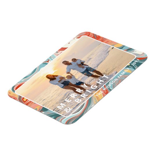 Merry & Bright Modern Liquid Marble Foto Holiday Magnet (Linke Seite)
