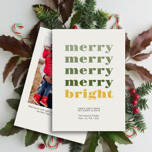 Merry & Bright Modern Minimal Gold Weihnachts-Foto Feiertagskarte