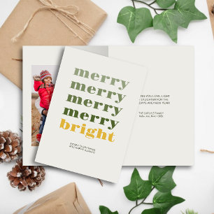 Merry & Bright Modern Minimal Gold Weihnachts-Foto Feiertagskarte