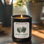Merry & Bright Modern Pine Trees Candle Label Quadratischer Aufkleber