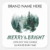 Merry & Bright Modern Pine Trees Candle Label Quadratischer Aufkleber (Vorderseite)