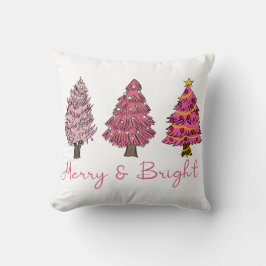 Merry & Bright Modern Pink Christmas Tree Boho Kissen