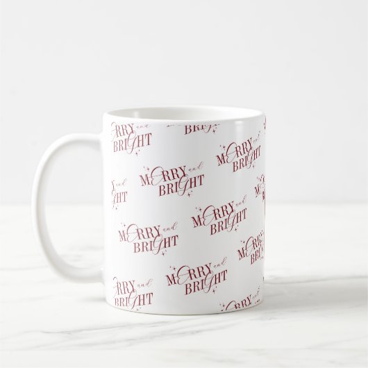 Merry & Bright Modern Red Christmas Geschenk Kaffeetasse (Links)