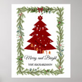 Merry & Bright Modern Red Christmas Tree & Script Poster (Vorne)