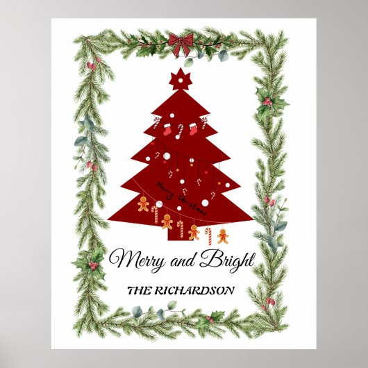 Merry & Bright Modern Red Christmas Tree & Script Poster (Vorne)