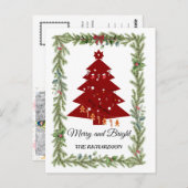 Merry & Bright Modern Red Christmas Tree & Script  Postkarte (Vorne/Hinten)