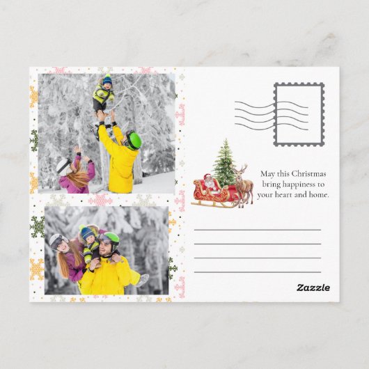 Merry & Bright Modern Red Christmas Tree & Script Postkarte (Rückseite)