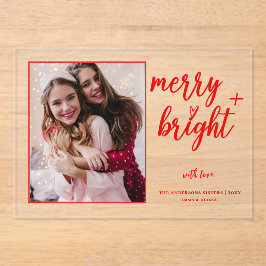 Merry Bright Modern Red Foto Weihnachten Acryleinladungen
