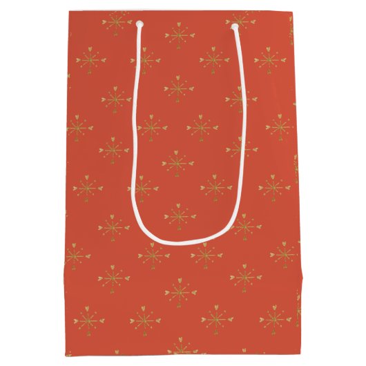 Merry & Bright Modern Red Gold Trendy Gift Bag Mittlere Geschenktüte (Rückseite)