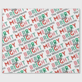 Merry & Bright Modern Simple Name Repetier Muster Geschenkpapier (Flach)