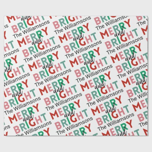 Merry & Bright Modern Simple Name Repetier Muster Geschenkpapier (Flach)