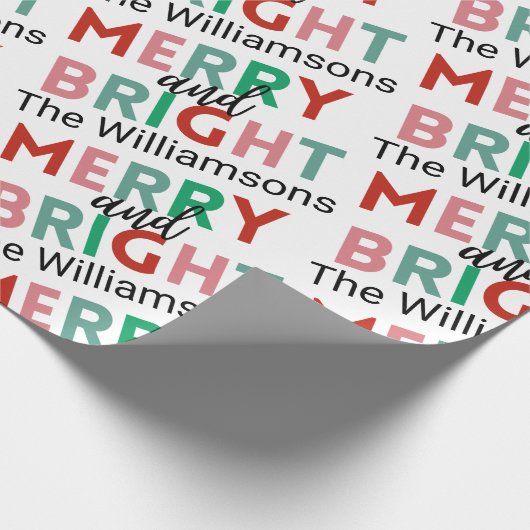 Merry & Bright Modern Simple Name Repetier Muster Geschenkpapier (Ecke)