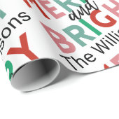 Merry & Bright Modern Simple Name Repetier Muster Geschenkpapier (Rolleneckpunkt)