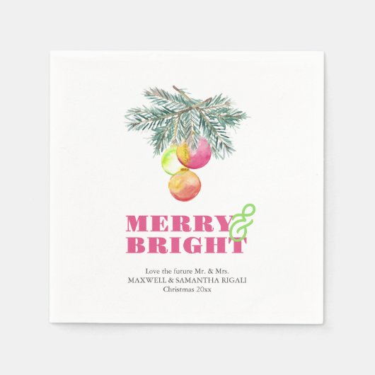 Merry & Bright Modern Watercolor Engagement Party Serviette (Vorderseite)