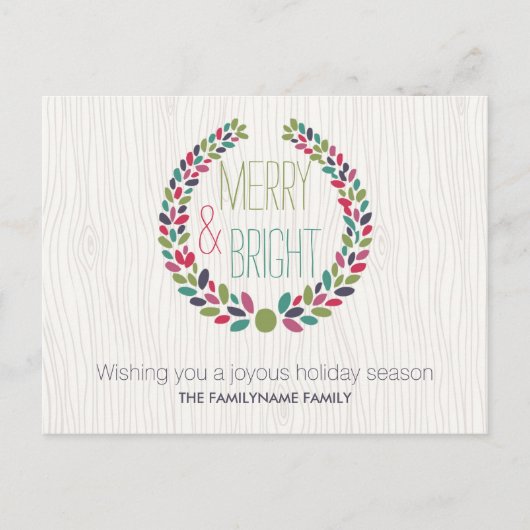 Merry & Bright Modern Woodland Urlaub Postkarte (Vorderseite)