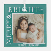 Merry & Bright moderne, fette Schrift 1 Foto Weihn Ornament Aus Glas (Vorderseite)