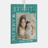 Merry & Bright moderne, fette Schrift 1 Foto Weihn Ornament Aus Glas (Vorderseite Rechts)