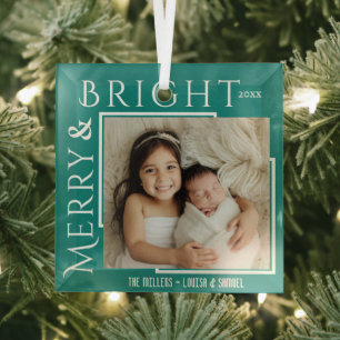 Merry & Bright moderne, fette Schrift 1 Foto Weihn Ornament Aus Glas