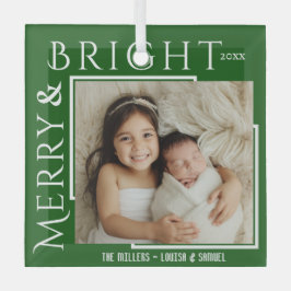 Merry & Bright moderne, fette Schrift 1 Foto Weihn Ornament Aus Glas