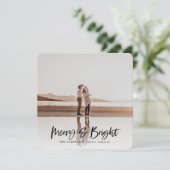 Merry & Bright, moderne Foto Weihnachtskarte Feiertagskarte (Stehend Vorderseite)