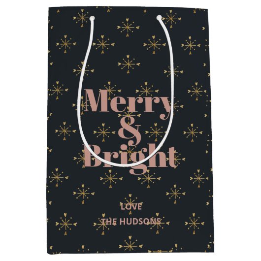 Merry & Bright Moderne Holzkohle Black Mittlere Geschenktüte (Vorderseite)