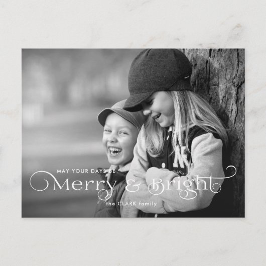 Merry & Bright Moderne Schrift und Foto Postkarte (Vorderseite)