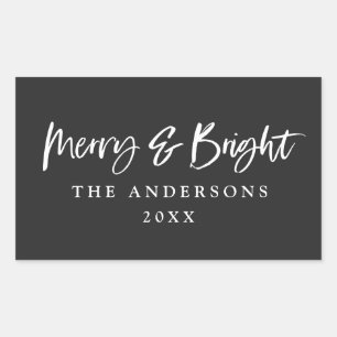 Merry & Bright, moderne Schrift-Weihnachten Rechteckiger Aufkleber