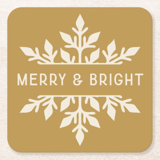 Merry & Bright Moderne Typografie Snowflake Rechteckiger Pappuntersetzer (Vorderseite)